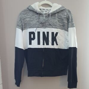 Victoria's Secret Gray and White Zip-Up Hoodie